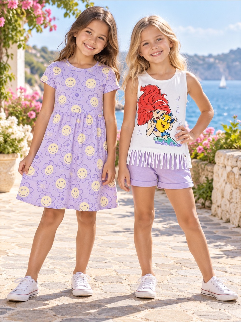 Girls SmileyWorld dress and Disney Ariel tank top bundle size 122 NWT